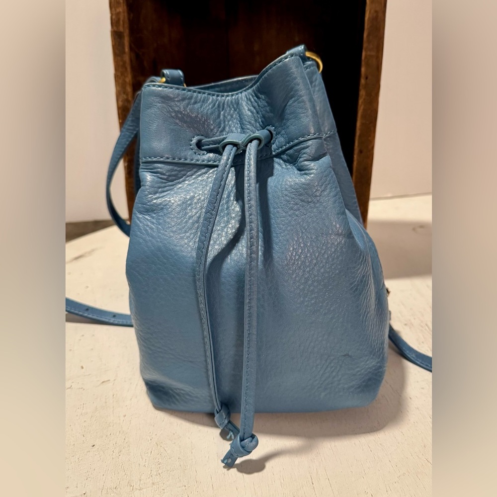 HOBO International Ramble Leather Drawstring Backpack Dusty Blue